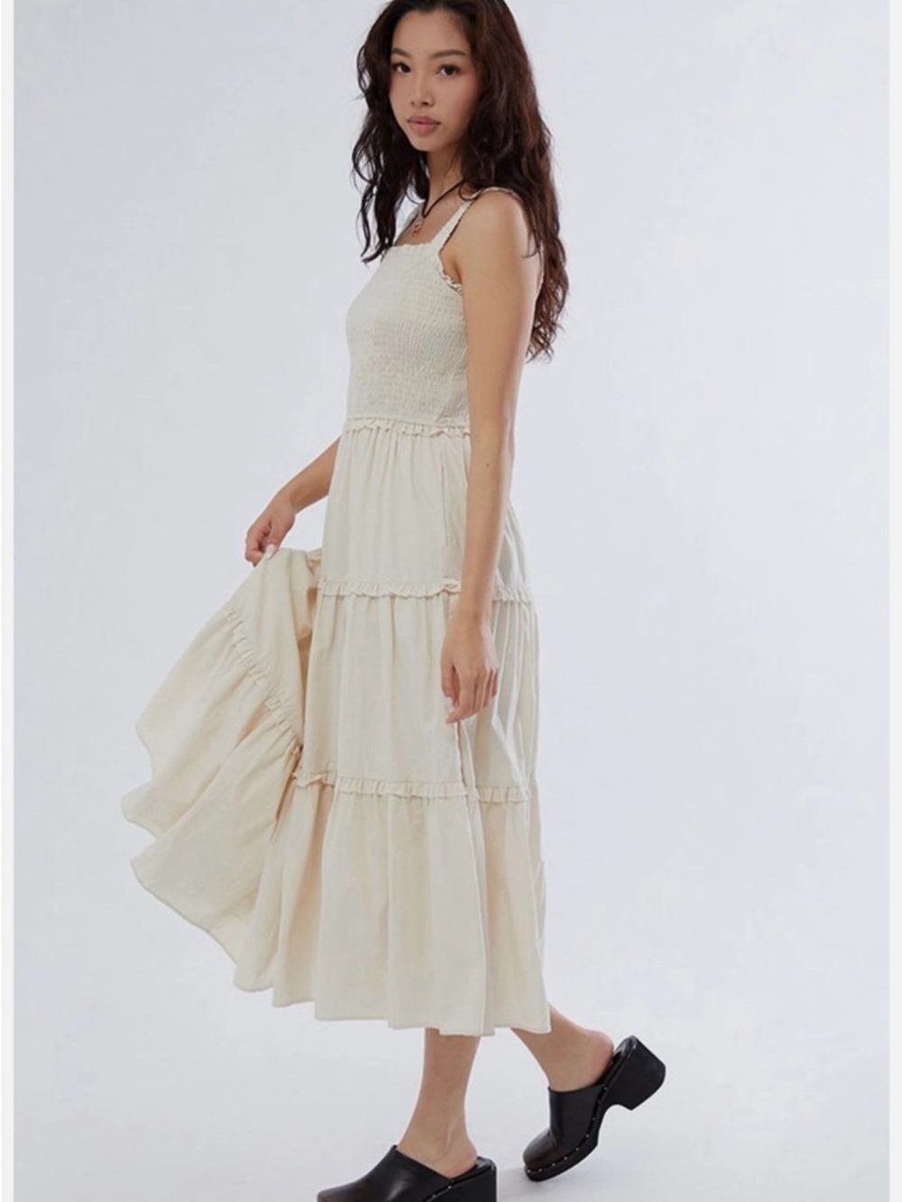 Dress Forum Cream Smocked Tiered Maxi Dress